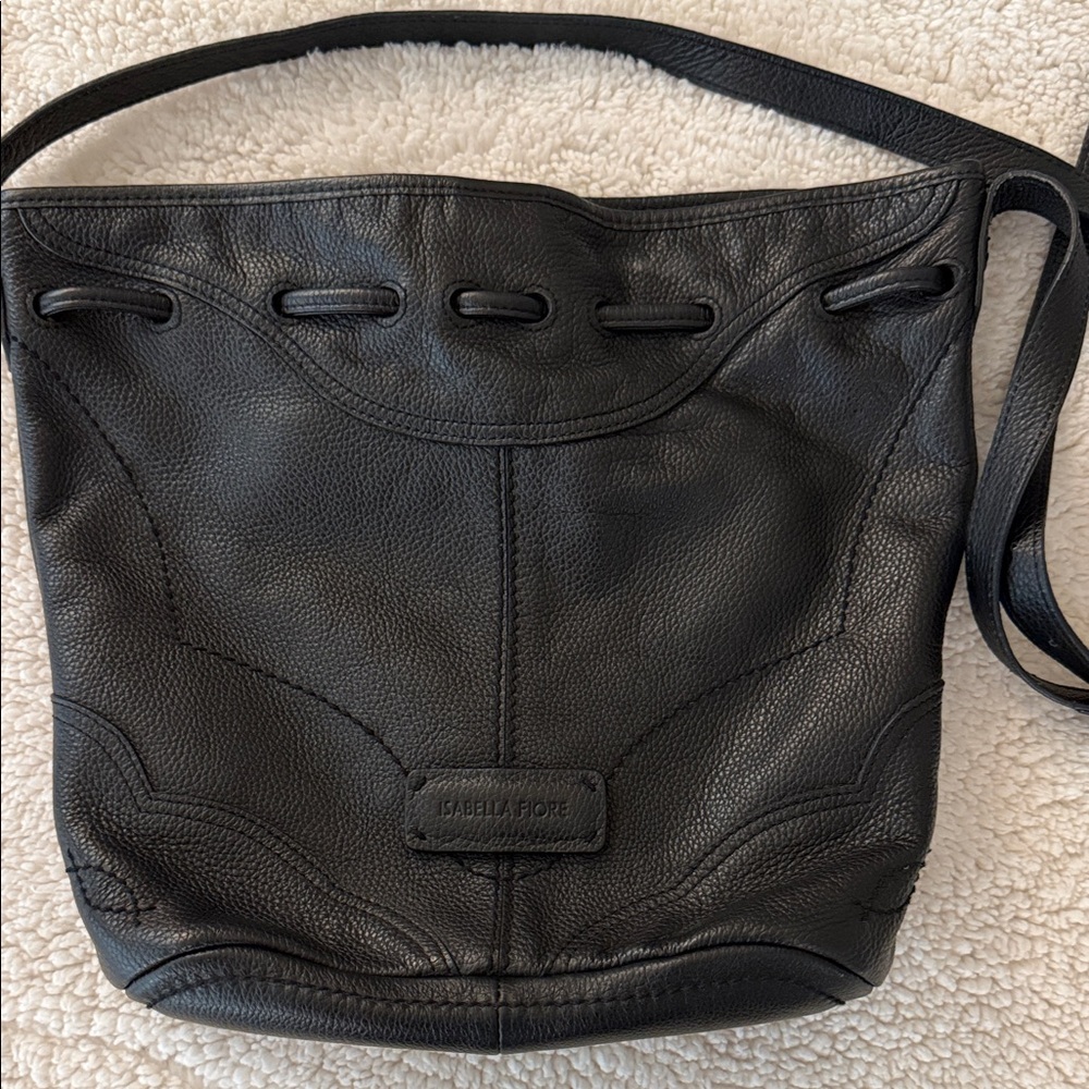 Isabella Fiore Black Pebbled Leather Crossbody Tote